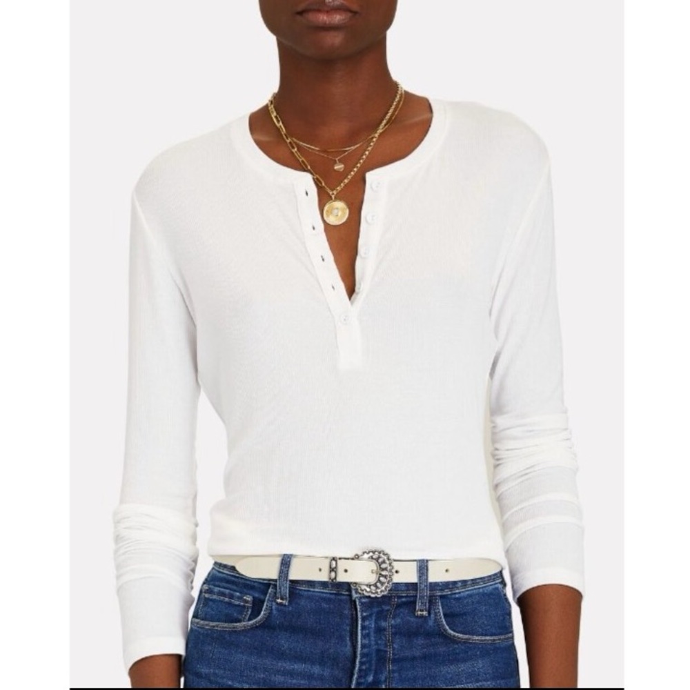 NWOT | L’AGENCE Faith White Ribbed Long Sleeve Henley Top Sz M